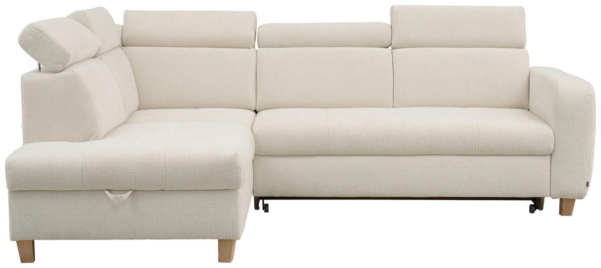 ECKSOFA in Samt Weiß  - Weiß, Natur, Holz/Textil (206/261cm) - Venda