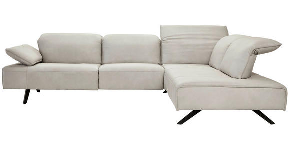 ECKSOFA in Echtleder Greige  - Greige/Anthrazit, Design, Leder/Metall (290/230cm) - Ambiente