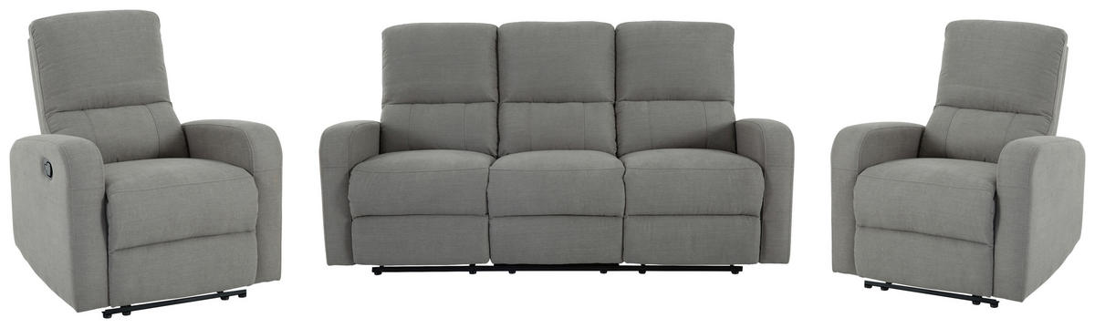 RECLINERSOFFA i grå  - svart/grå, Design, metall/trä (188/78-99/93-161cm)