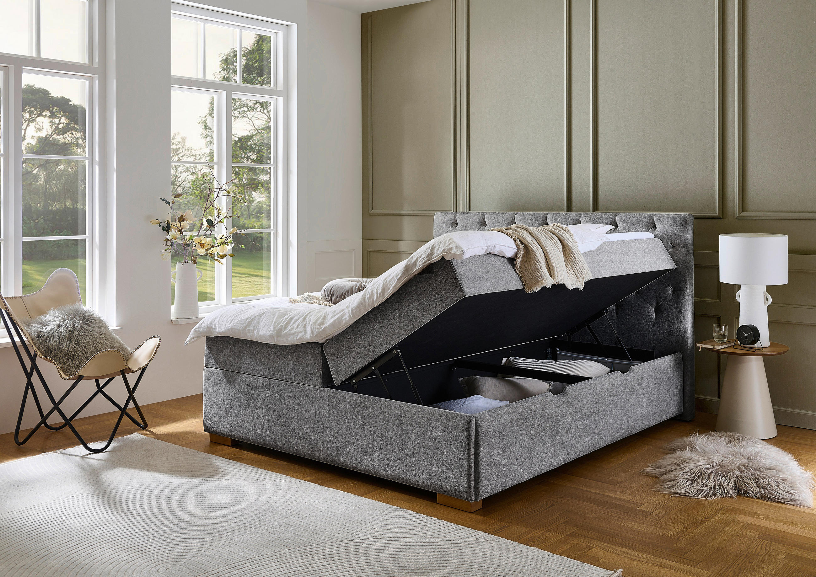 BOXBETT 180/200 cm  in Anthrazit  - Eichefarben/Anthrazit, Basics, Holz/Textil (180/200cm) - Boxxx