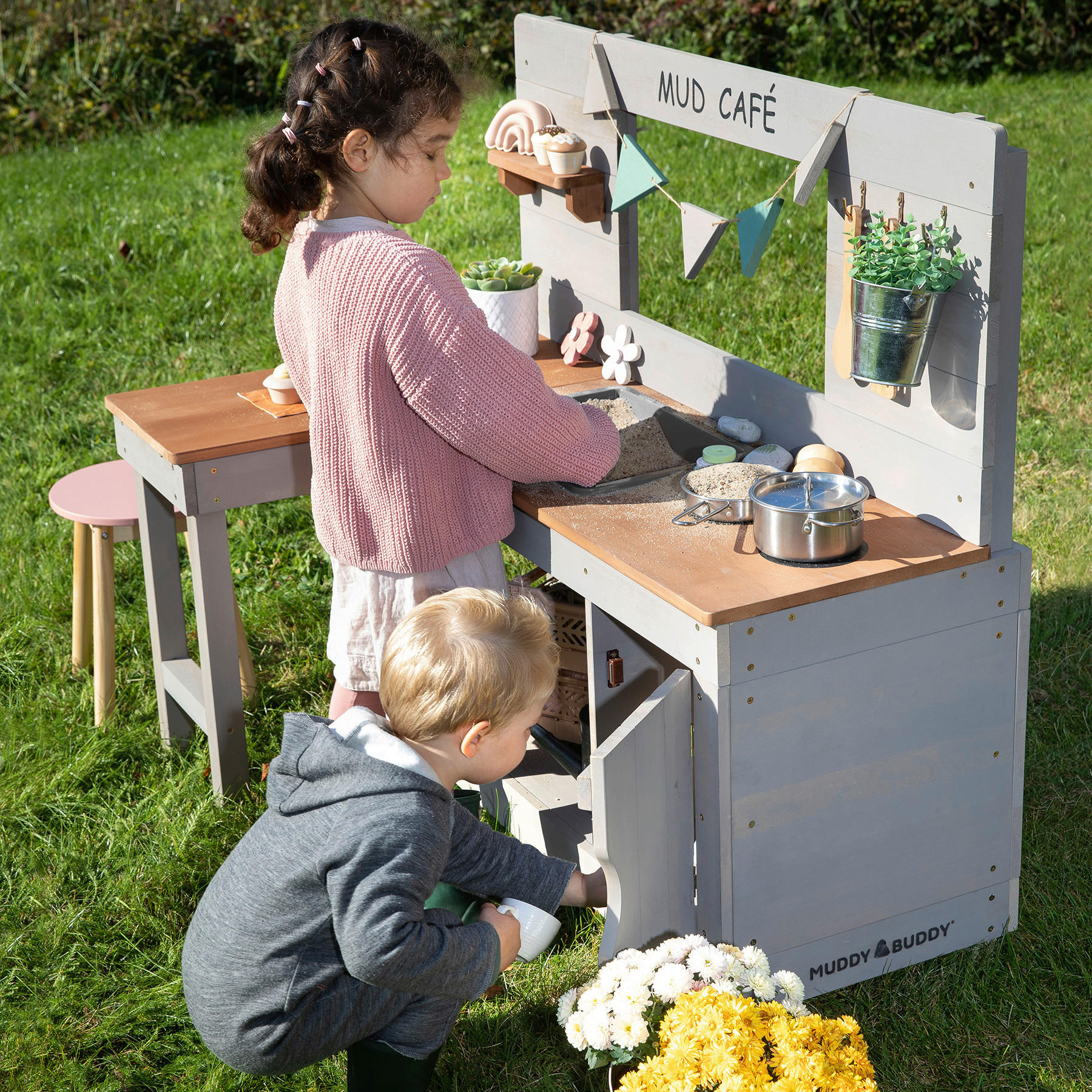 MATSCHKÜCHE MUD CAFÉ Kunststoff, Holz Grau  - Grau, Basics, Holz/Kunststoff (110/71,5/100cm) - MUDDY BUDDY