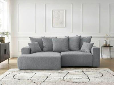 ECKSOFA Ottomane links  ATILLA Dunkelgrau Struktur  - Dunkelgrau/Schwarz, MODERN, Kunststoff/Textil (149/244cm)