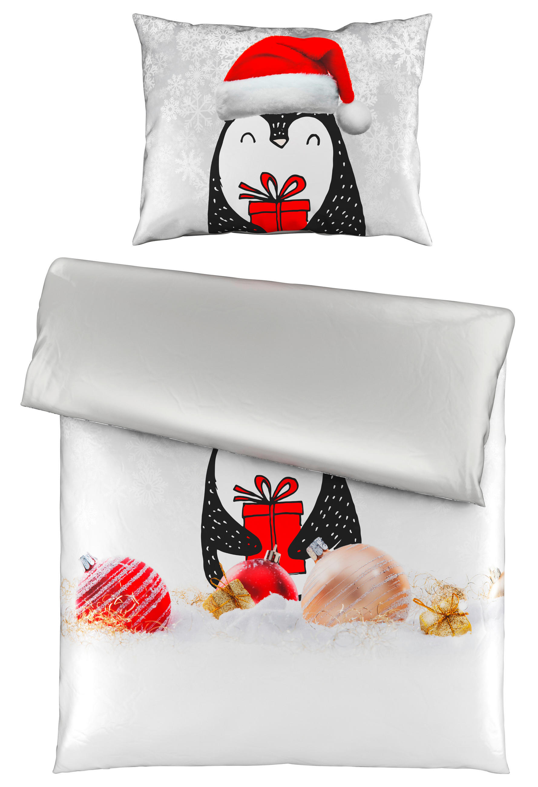 POSTELJINA SA DVA LICA Christmas Collection 140/200 cm saten siva  - siva, Osnovno, tekstil (140/200cm) - X-Mas