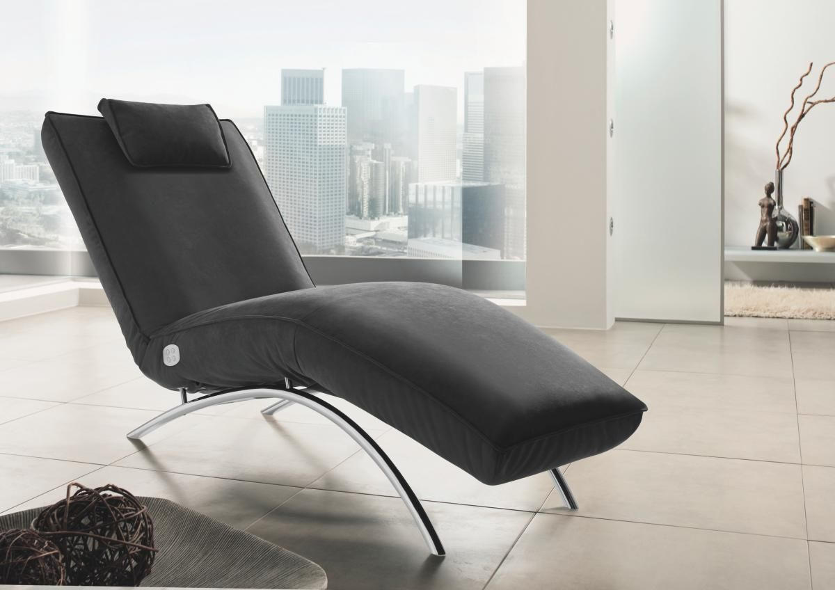 RELAXLIEGE motor. verstellbar Echtleder Schwarz  - Edelstahlfarben/Schwarz, Design, Leder/Metall (70/95/175cm) - Koinor