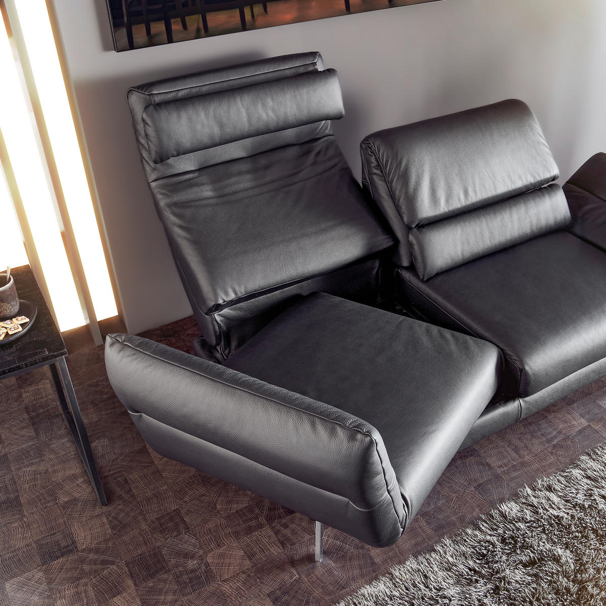 2-SITZER-SOFA Echtleder Schwarz  - Chromfarben/Schwarz, Design, Leder/Metall (178-226/82/96-177cm) - Dieter Knoll