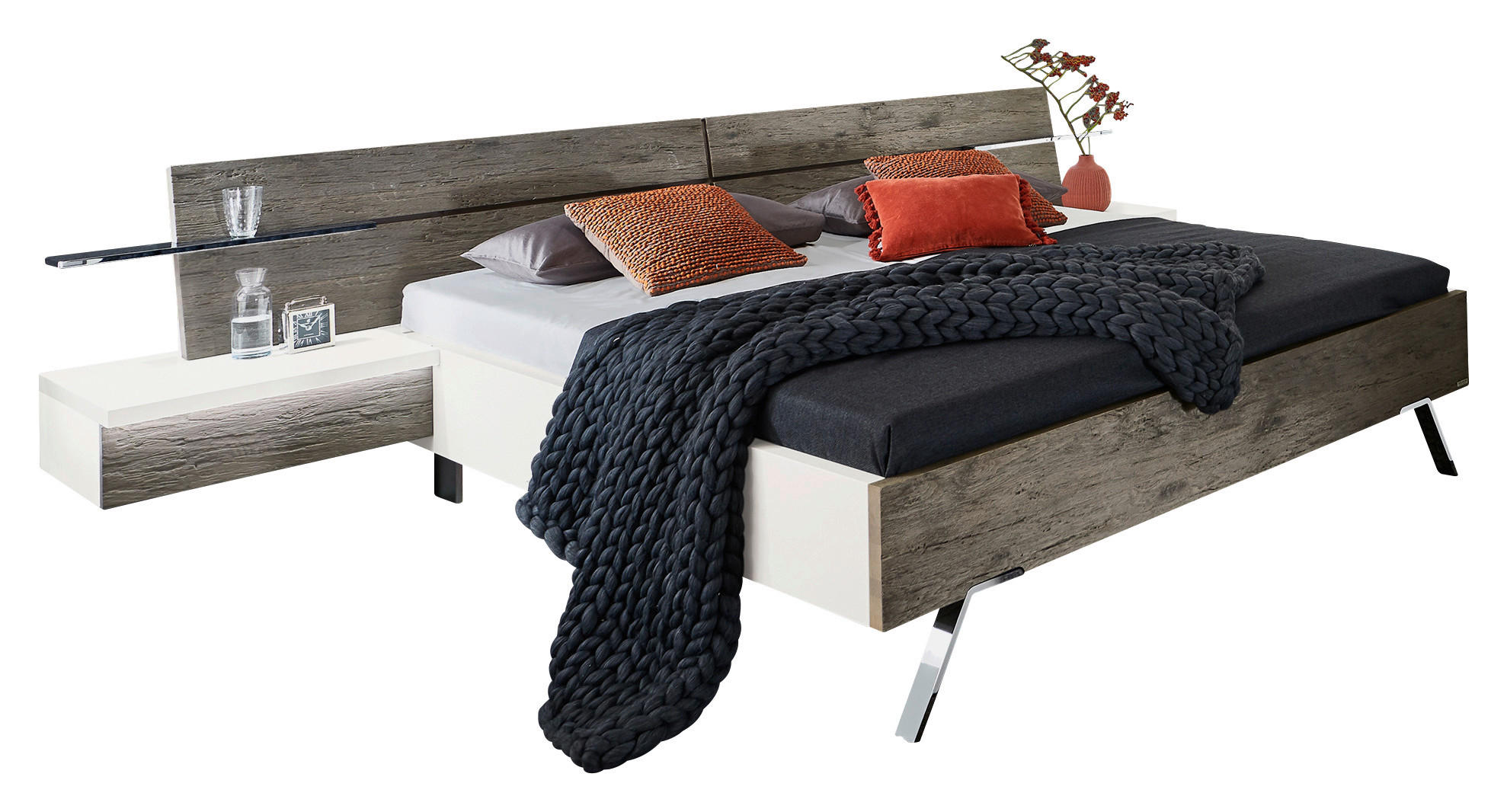 BETTANLAGE 180/200 cm  in Weiß, Eichefarben  - Eichefarben/Weiß, Design, Holz (180/200cm) - Valdera