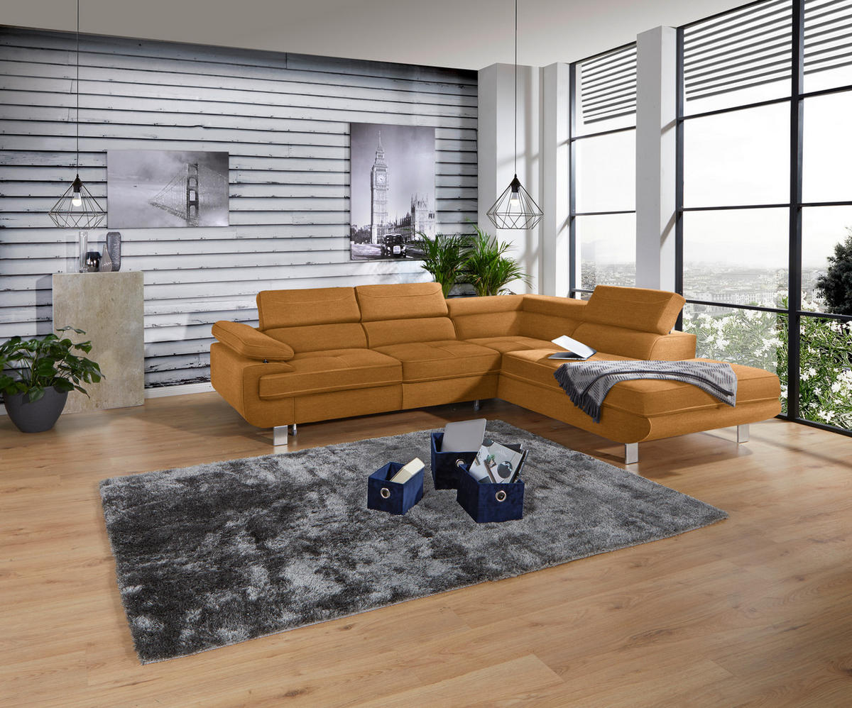 HÖRNSOFFA i dräll orange  - orange, Modern, metall/textil (270/230cm) - MID.YOU