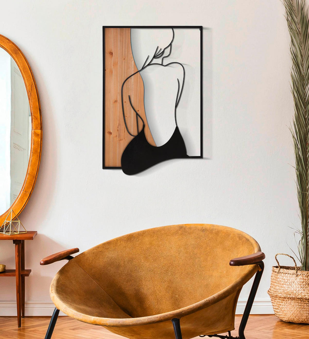 Wanddeko Iron And W Metall, Holzwerkstoff  - Schwarz/Naturfarben, Basics, Holzwerkstoff/Metall (60/90/2cm)