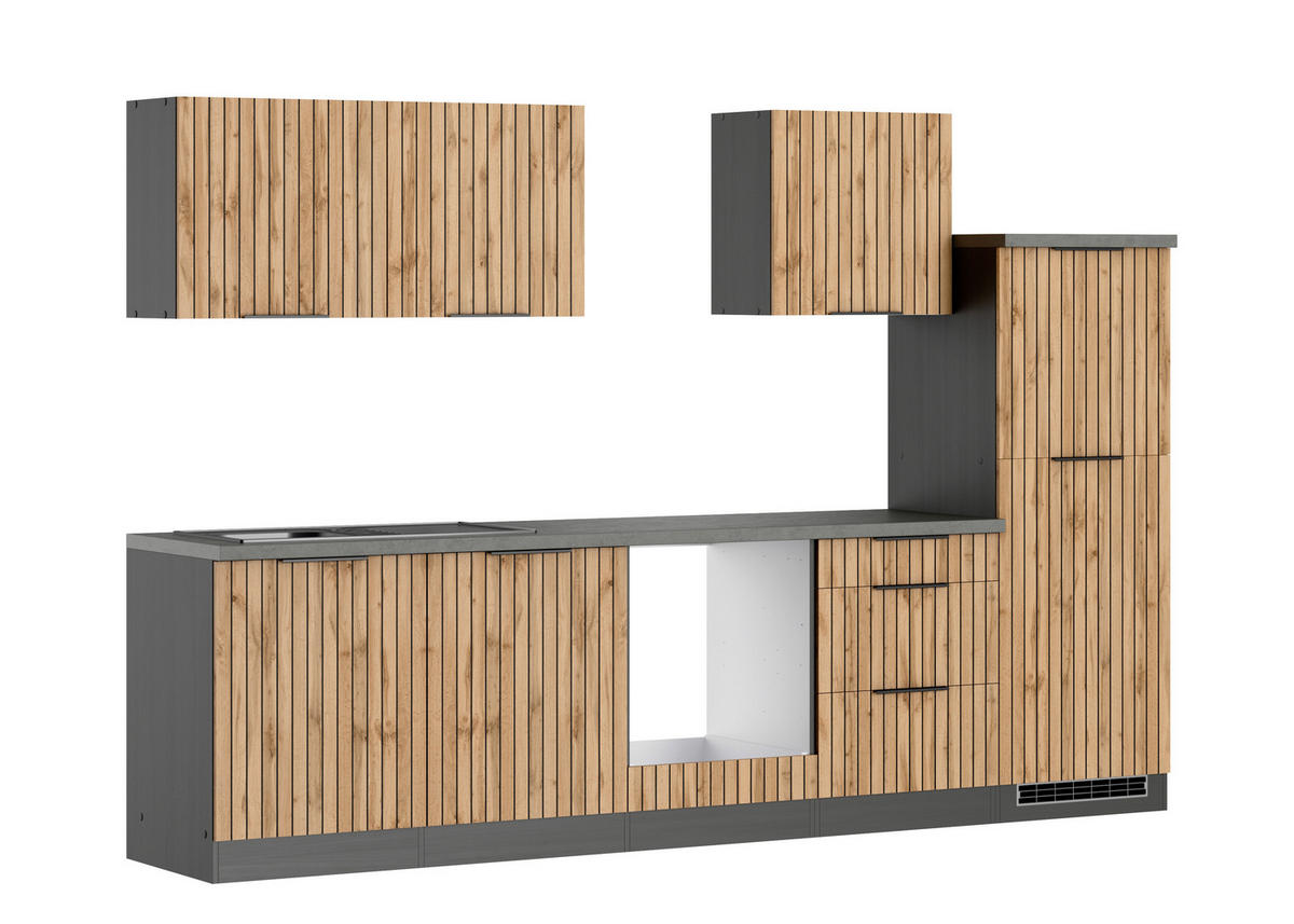 KÜCHENLEERBLOCK 300 cm   in Graphitfarben, Eiche Wotan  - Schieferfarben/Eiche Wotan, Basics, Holzwerkstoff/Metall (300cm) - Held
