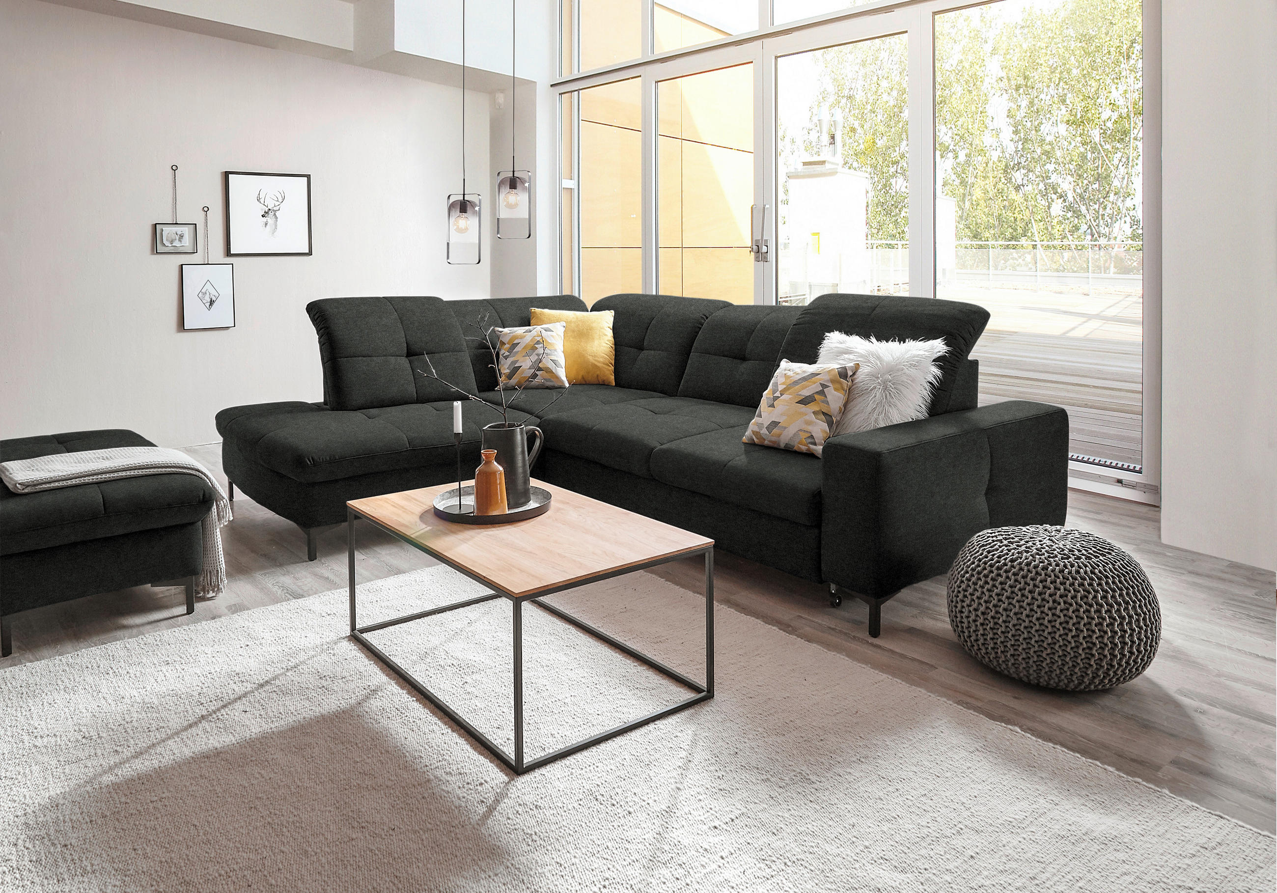 ECKSOFA in Chenille Anthrazit  - Anthrazit/Schwarz, Design, Textil/Metall (240/308cm) - Xora