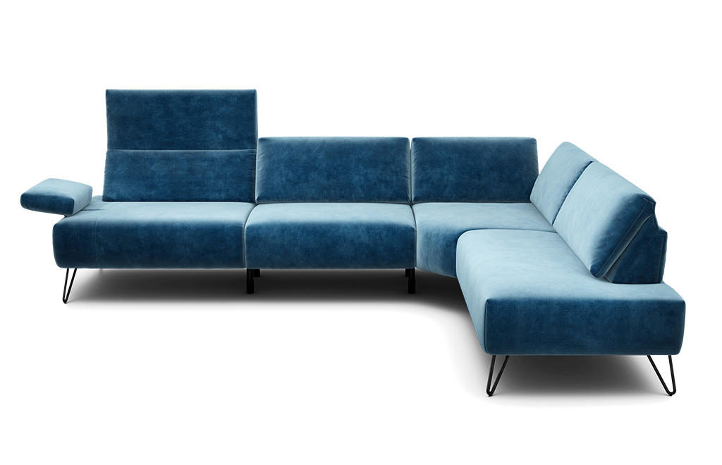 ECKSOFA Cosy Blau Samt  - Blau/Schwarz, Design, Textil/Metall (288-303/213cm) - SENSOO