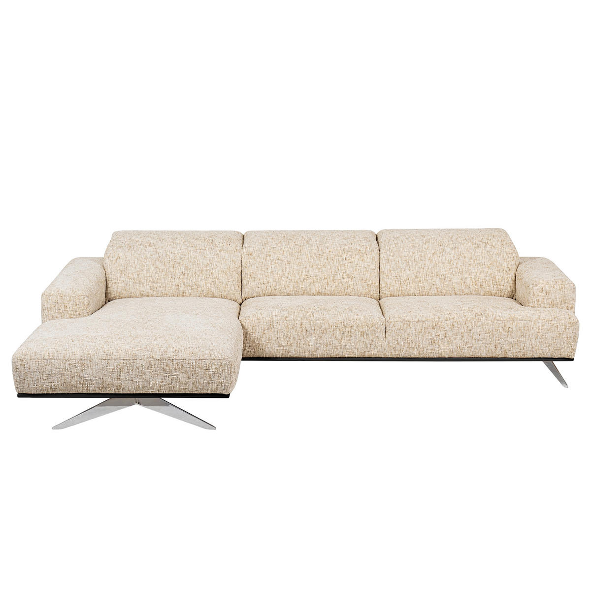 ECKSOFA PORTLAND in Struktur Beige Kopfteilverstellung  187/295 cm  - Chromfarben/Beige, Design, Holz/Textil (187/295cm) - Livetastic