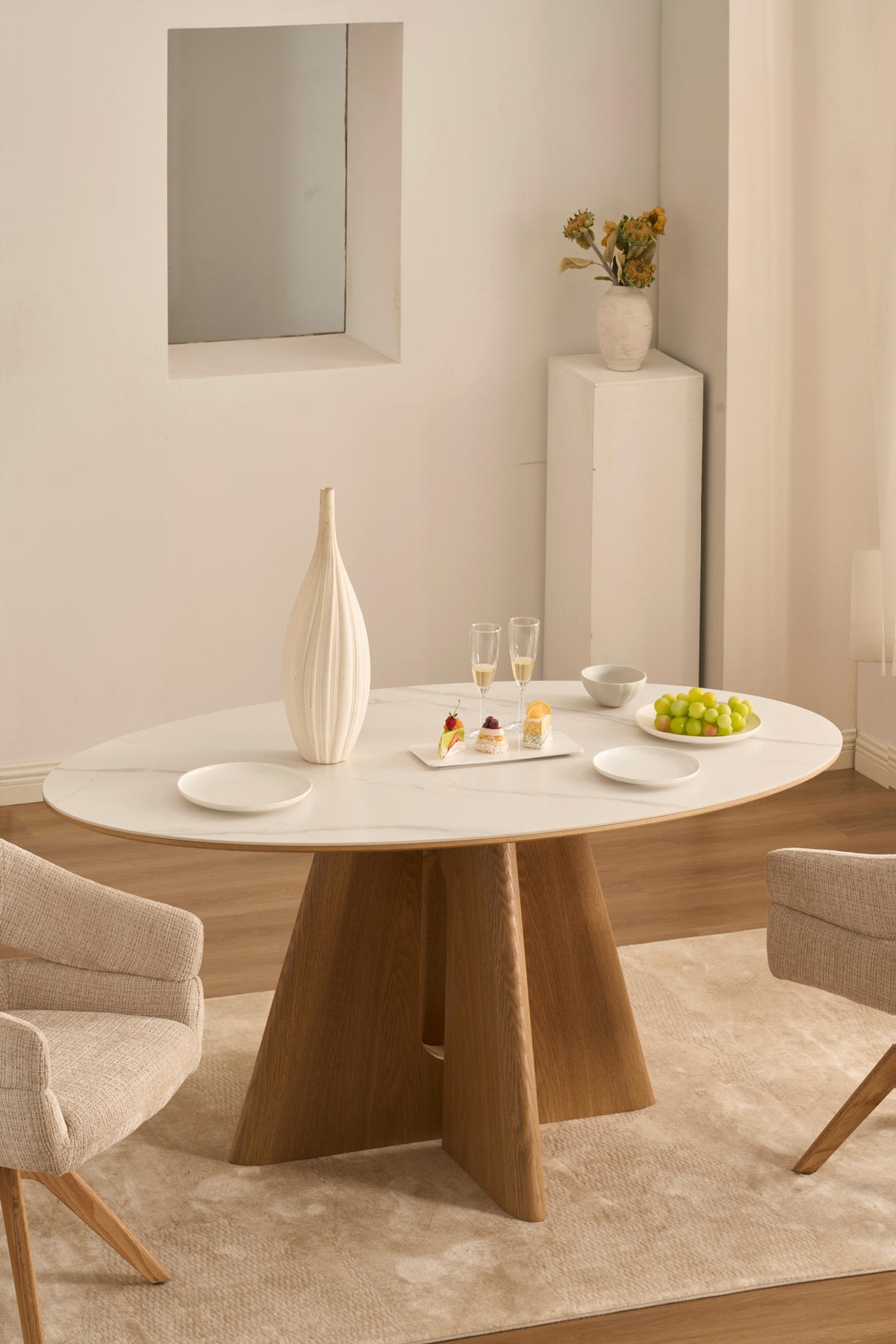 ESSTISCH 160/90/75 cm Echtholz, Nachbildung  Holz, Stein, Holzwerkstoff oval Weiss, Eichefarben  - Weiss/Eichefarben, Modern, Holz/Holzwerkstoff (160/90/75cm) - Livetastic