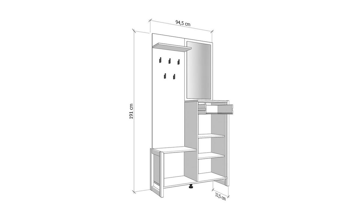 GARDEROBE  in 89,7/190,5/33,2 cm  - Schwarz/Eiche Artisan, MODERN, Holzwerkstoff (89,7/190,5/33,2cm) - Carryhome