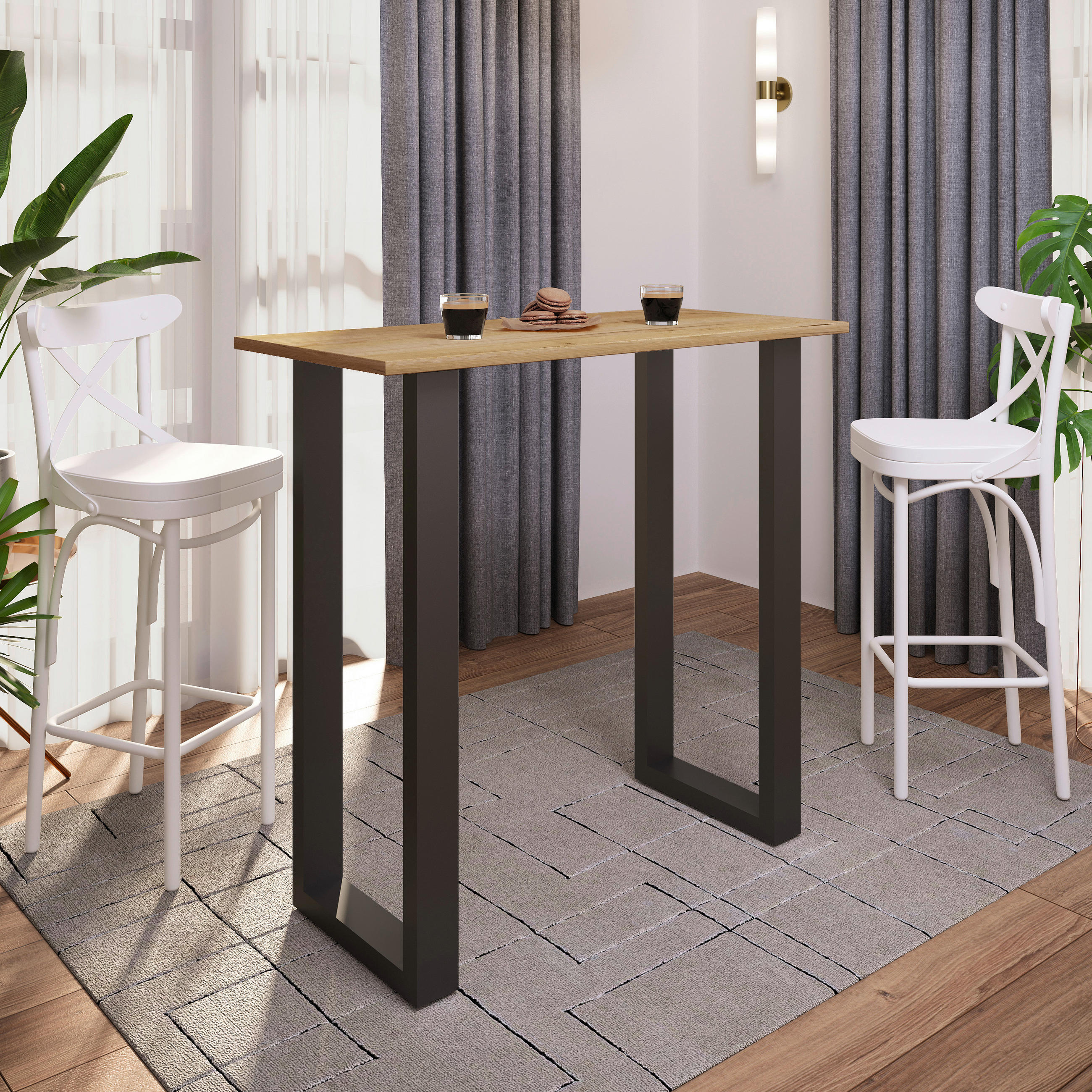 BARTISCH in Metall, Holzwerkstoff 110/102/50 cm   - Schwarz/Honig, KONVENTIONELL, Holzwerkstoff/Metall (110/102/50cm)