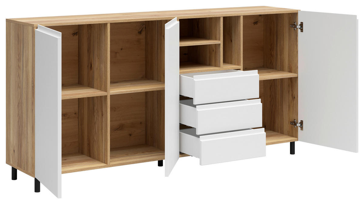 SIDEBOARD Weiß, Eichefarben  180/90/39,9 cm  - Eichefarben/Schwarz, MODERN, Holzwerkstoff/Metall (180/90/39,9cm) - Carryhome