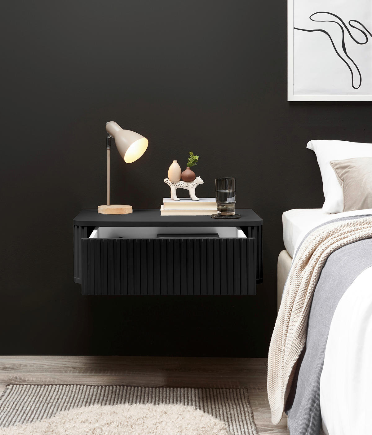 NACHTSCHRANK 63/21/38 cm  - Schwarz, KONVENTIONELL, Holzwerkstoff (63/21/38cm) - Chameo