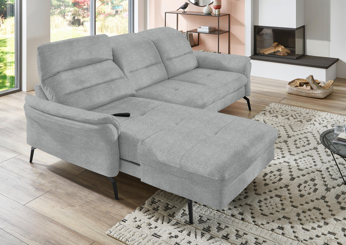 ECKSOFA in Flachgewebe Zinkfarben  181/260 cm  - Zinkfarben/Schwarz, KONVENTIONELL, Textil/Metall (181/260cm) - Beldomo Speed