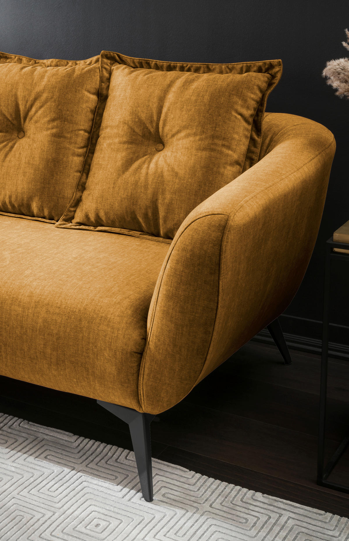 3-SITZER-SOFA in Velours Gelb  - Gelb/Schwarz, MODERN, Holz/Textil (236/94/103cm) - Livetastic