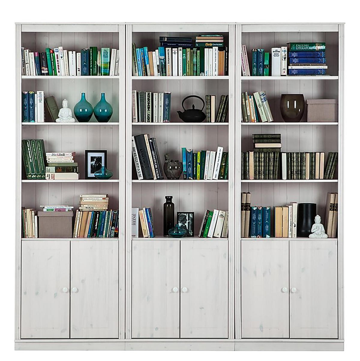 KNIHOVNA, bílá, barvy borovice, borovice, 223/222/34 cm - barvy borovice/bílá, Design, dřevo (223/222/34cm) - MID.YOU