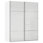 SCHWEBETÜRENSCHRANK  in Weiß  - Chromfarben/Weiß, KONVENTIONELL, Glas/Holzwerkstoff (201/223/67cm) - Novel