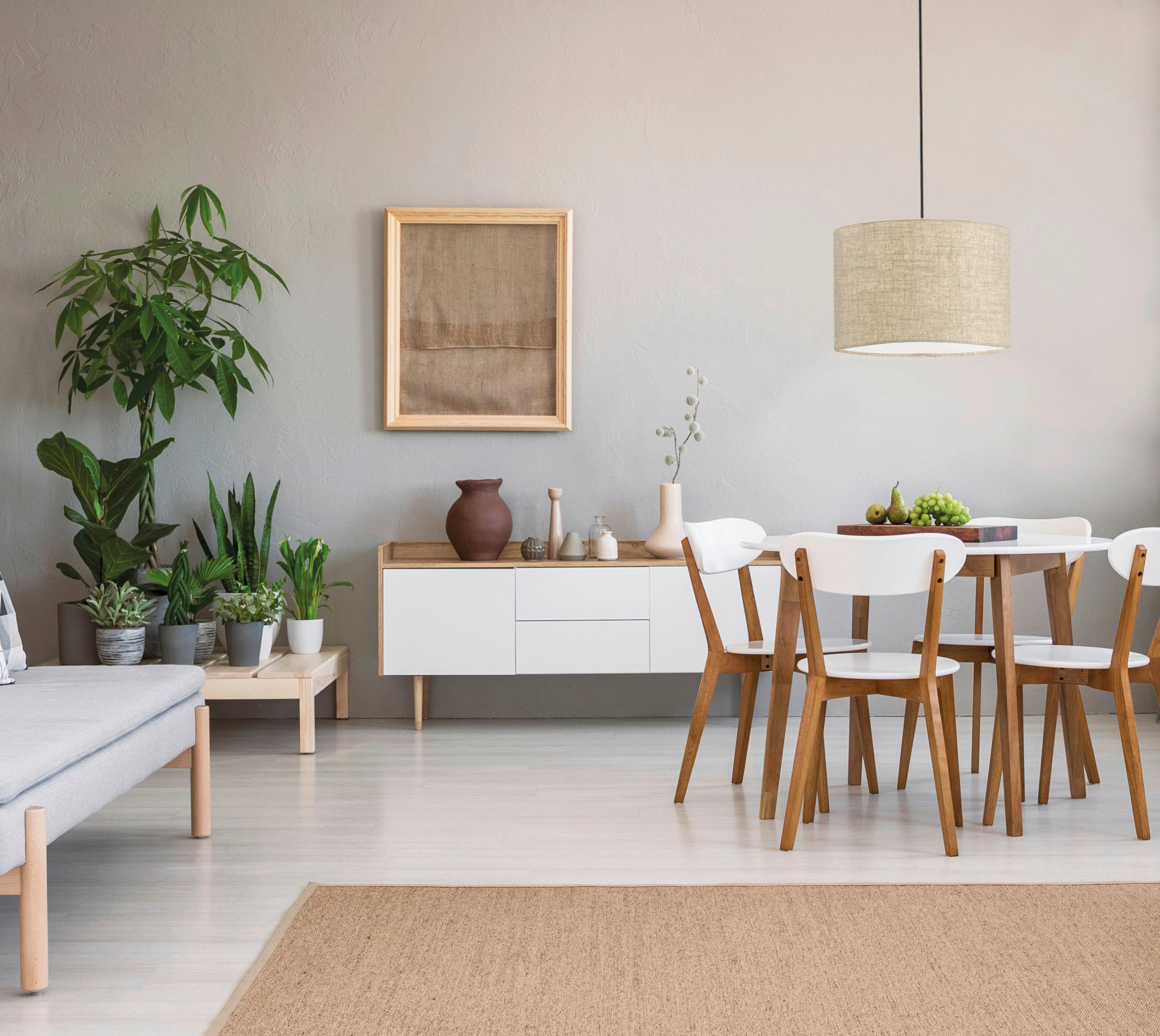 PENDELLEUCHTE   30 cm  - Sandfarben/Weiss, Basics, Kunststoff/Textil (30cm) - Fischer & Honsel