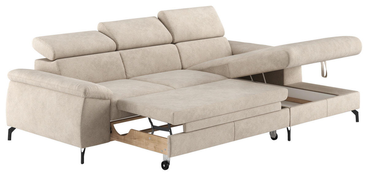 ECKSOFA in Webstoff Beige  - Beige/Schwarz, Design, Textil/Metall (244/166cm) - Livetastic