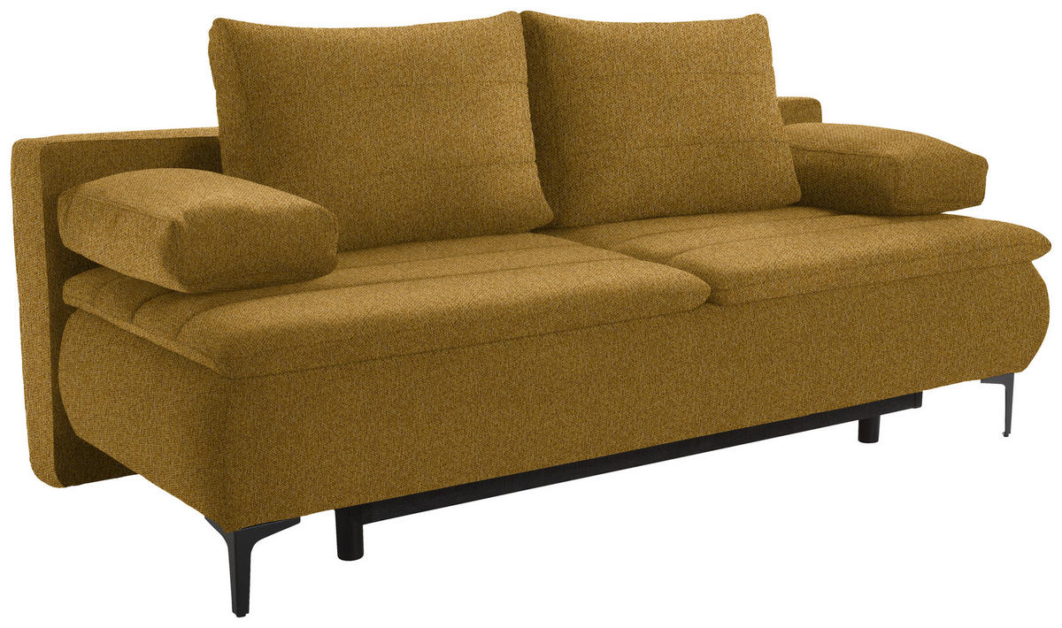 BOXSPRINGSOFA  mit Stoffauswahl, Schlafen auf Sitzhöhe, Liegefunktion, Rücken echt Webstoff Senfgelb  - Senfgelb/Schwarz, KONVENTIONELL, Textil/Metall (204/93/100cm) - Novel