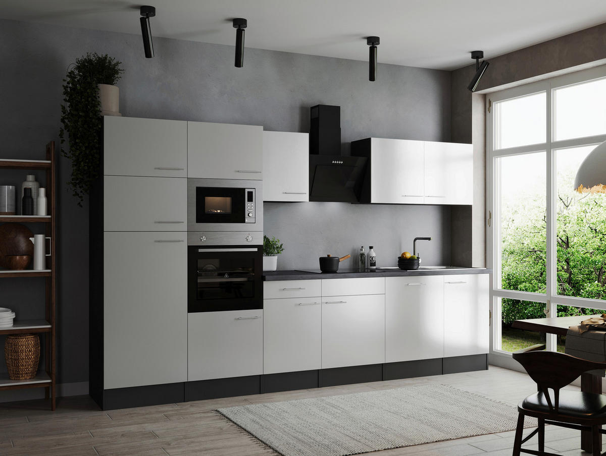 KÜCHENBLOCK 340 cm   in Grau, Weiß  - Silberfarben/Weiß, Design, Holzwerkstoff/Metall (340cm) - Respekta