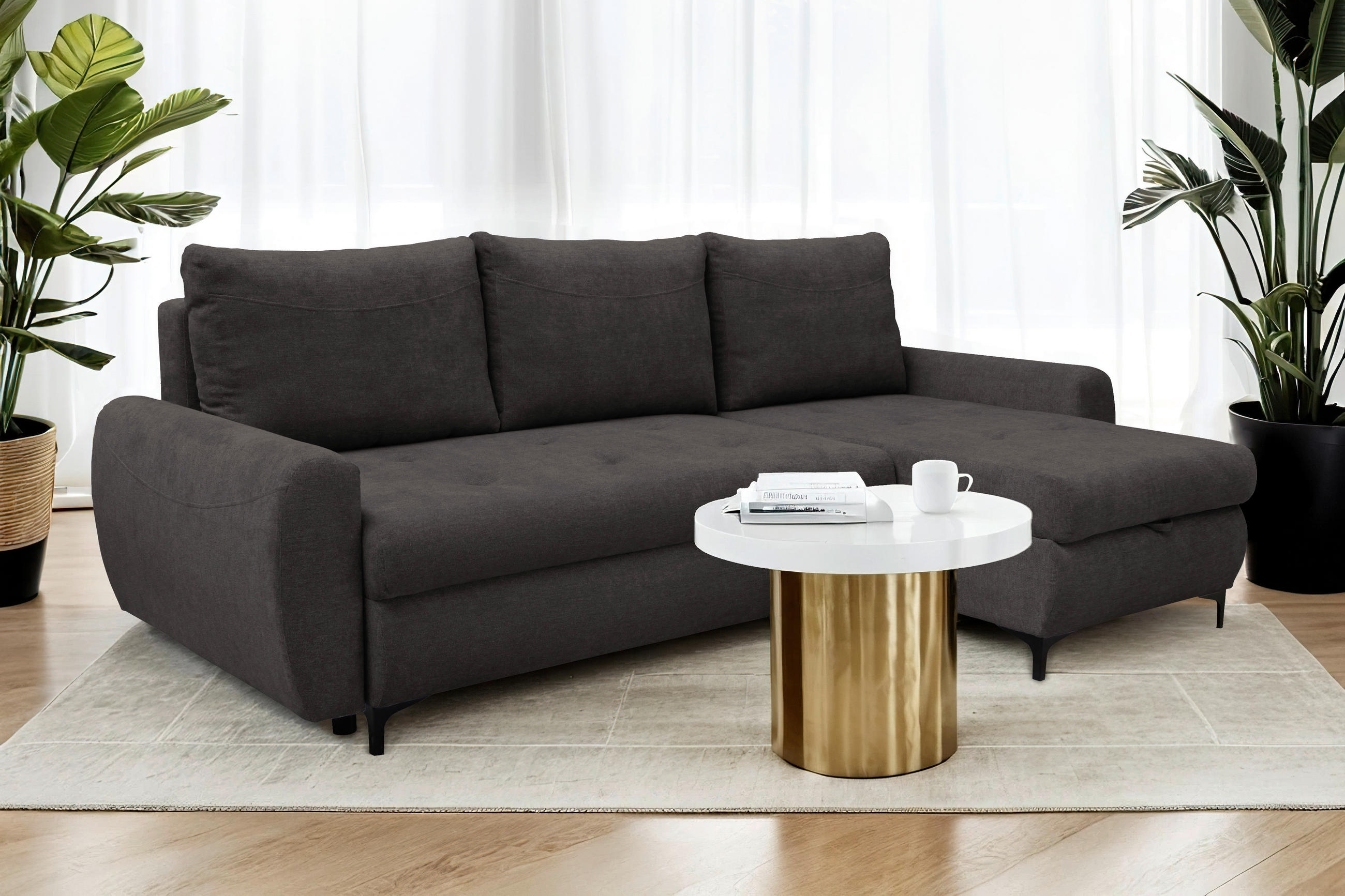 ECKSCHLAFSOFA Mikrofaser Dunkelbraun  - Dunkelbraun/Schwarz, KONVENTIONELL, Textil/Metall (237/146cm) - Livetastic