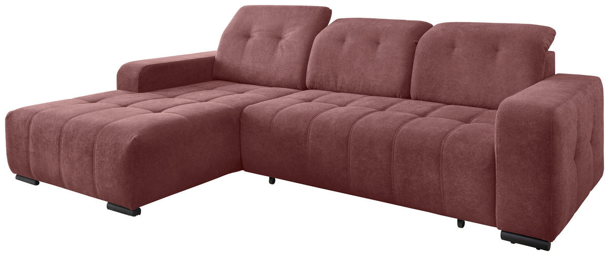ECKSOFA VICARI Rosa Mikrofaser Kopfteilverstellung, Sitzvorzug  - Schwarz/Rosa, MODERN, Textil/Metall (185/292cm) - Livetastic
