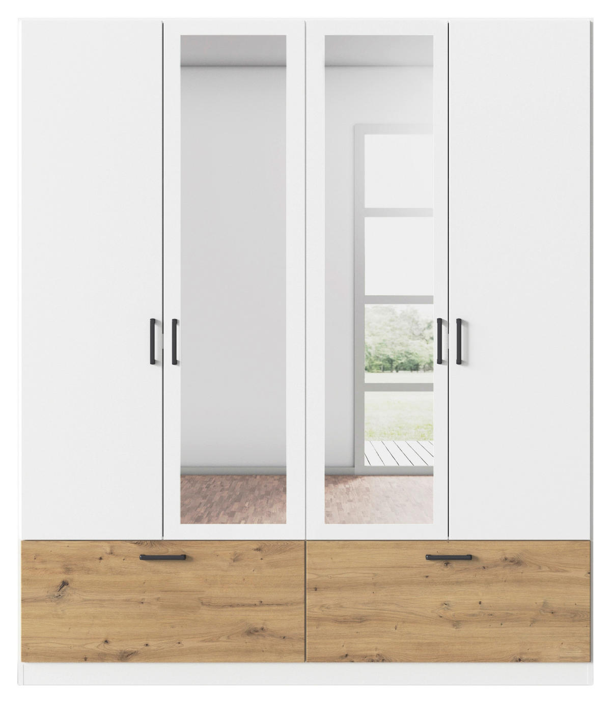 KLEIDERSCHRANK 181/210/54 cm 4-türig Weiß, Eiche Artisan  - Weiß/Eiche Artisan, Basics, Holzwerkstoff/Metall (181/210/54cm) - Rauch Möbel
