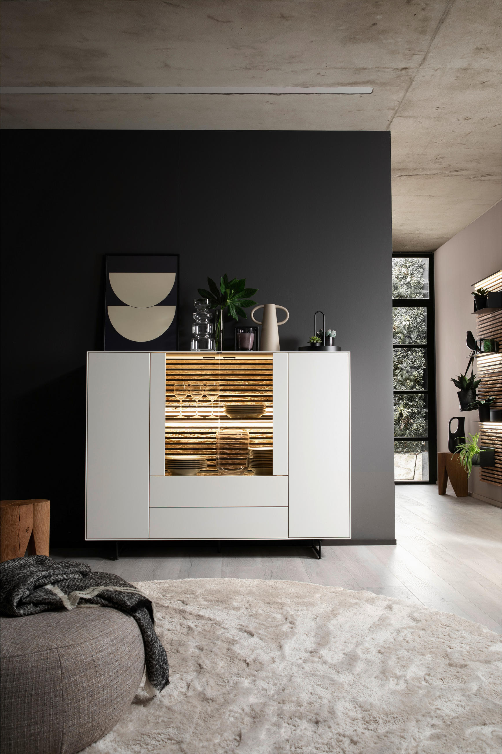 HIGHBOARD  in 165/119/44 cm  - Eichefarben/Anthrazit, Design, Glas/Holz (165/119/44cm) - Schöner Wohnen