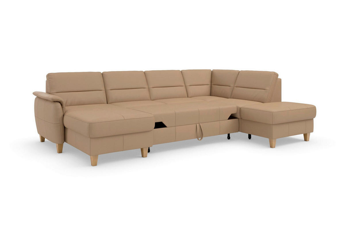 WOHNLANDSCHAFT PALMERA E Cappuccino Echtleder  - Eichefarben/Cappuccino, Basics, Leder/Holz (163/308/212cm) - Sit & More