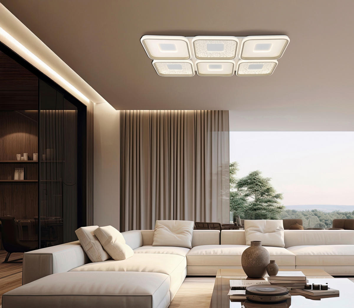 LED-DECKENLEUCHTE 100,1/67/7,8 cm   - Sandfarben/Klar, Design, Kunststoff/Metall (100,1/67/7,8cm) - Globo