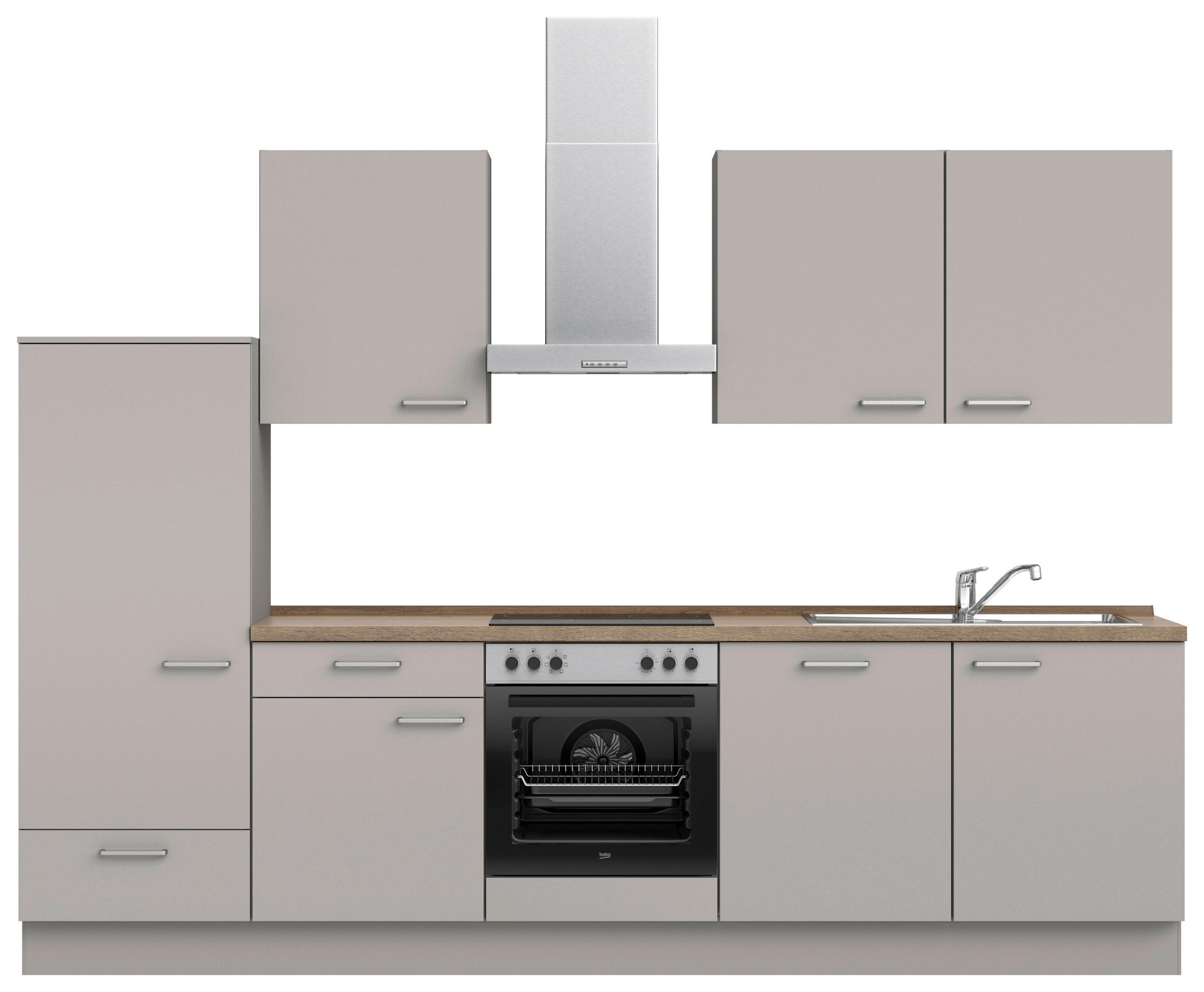 KÜCHENLEERBLOCK 300 cm   in Grau, Eiche dunkel  - Eiche dunkel/Edelstahlfarben, MODERN, Holzwerkstoff/Metall (300cm) - Nobilia