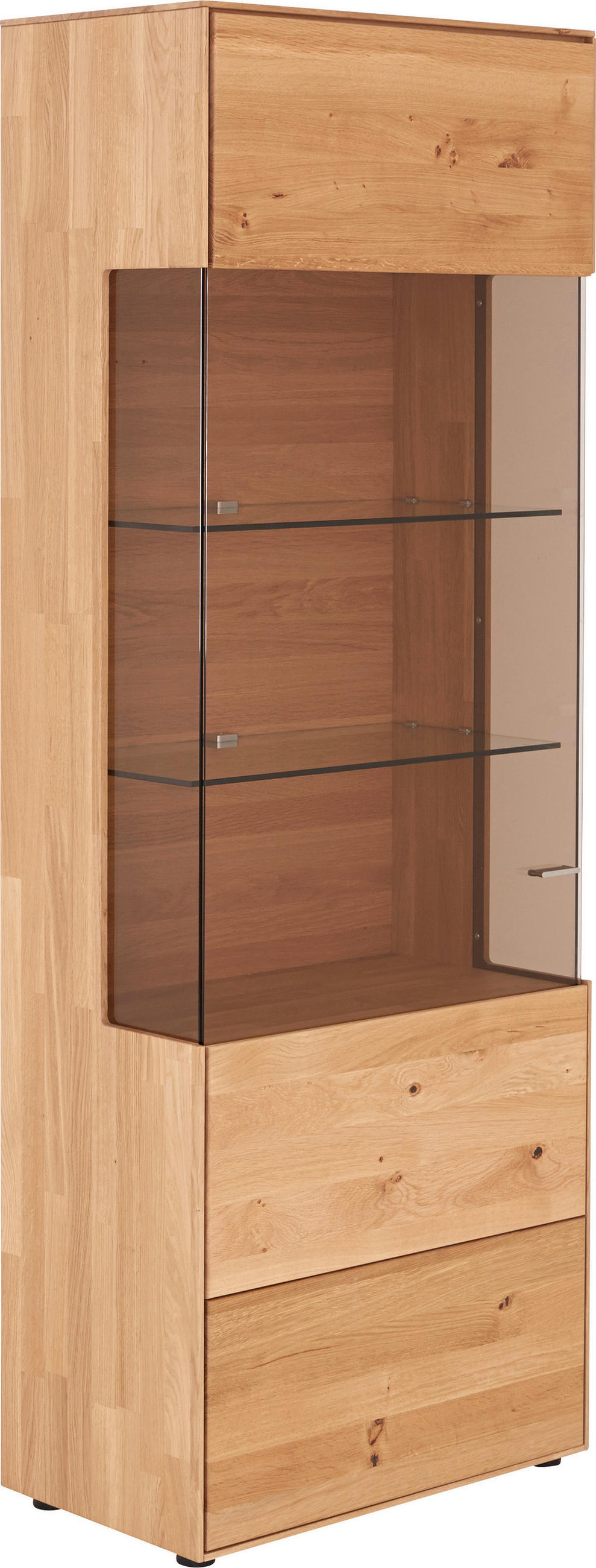VITRINE  in massiv Wildeiche Eichefarben  - Edelstahlfarben/Eichefarben, KONVENTIONELL, Glas/Holz (70,7/196,2/40,9cm) - Valnatura
