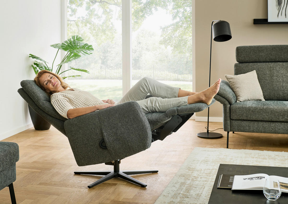 RELAXSESSEL Textil Olivgrün  - Schwarz/Olivgrün, Konventionell, Textil/Metall (73/91-169/117cm) - Pure Home Comfort