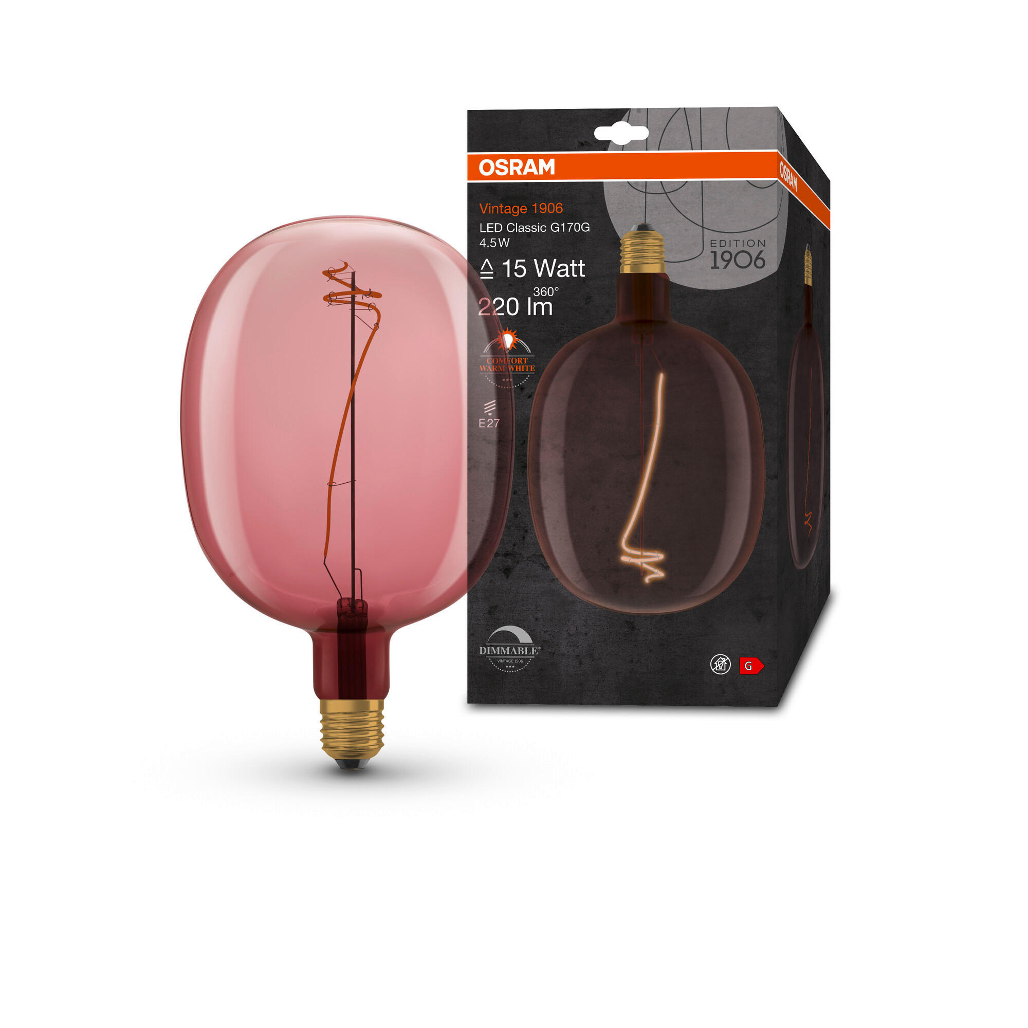 LED-LEUCHTMITTEL   E27 4,5 W  - Rosa, Basics, Glas (17/27cm) - Ledvance