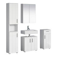 BADEZIMMER 4-teilig  in 164 cm  - Weiß Hochglanz/Silberfarben, Trend, Glas/Holzwerkstoff (164cm) - MID.YOU