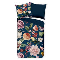 WENDEBETTWÄSCHE Fiori Satin 155/220 cm  - Blau/Dunkelblau, Natur, Textil (155/220cm)