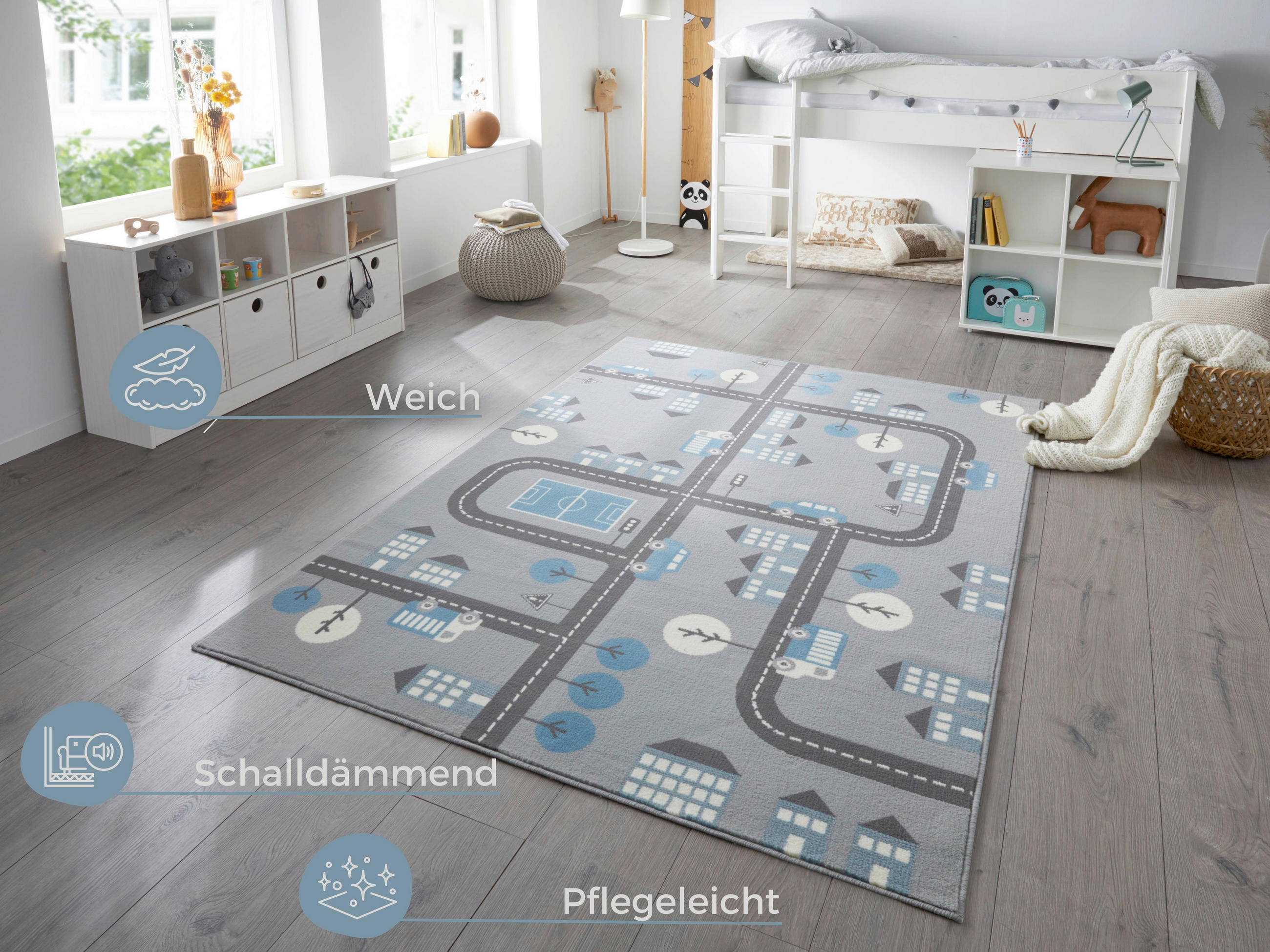 KINDERTEPPICH 80/150 cm Adventures  - Grau/Hellblau, Design, Kunststoff/Textil (80/150cm)