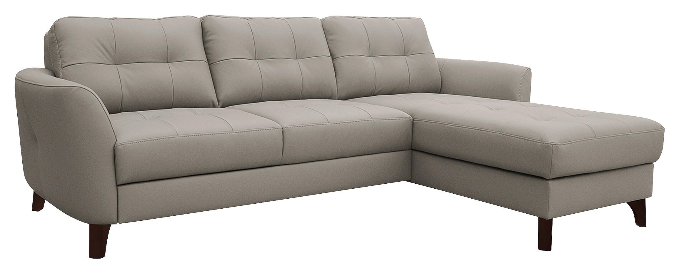ECKSOFA Platinfarben Echtleder Lederlook Bettkasten, Schlaffunktion, Rücken echt  - Platinfarben/Buchefarben, Design, Leder/Holz (238/168cm) - Livetastic