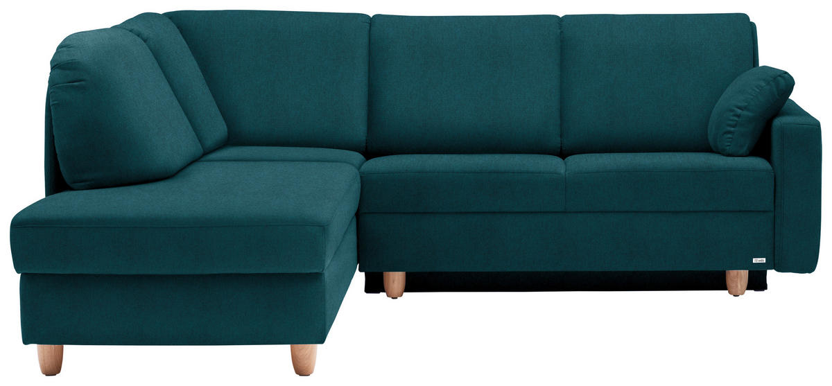 ECKSOFA in Flachgewebe Petrol  208/227 cm  - Eichefarben/Rot, KONVENTIONELL, Holz/Textil (208/227cm) - Sedda