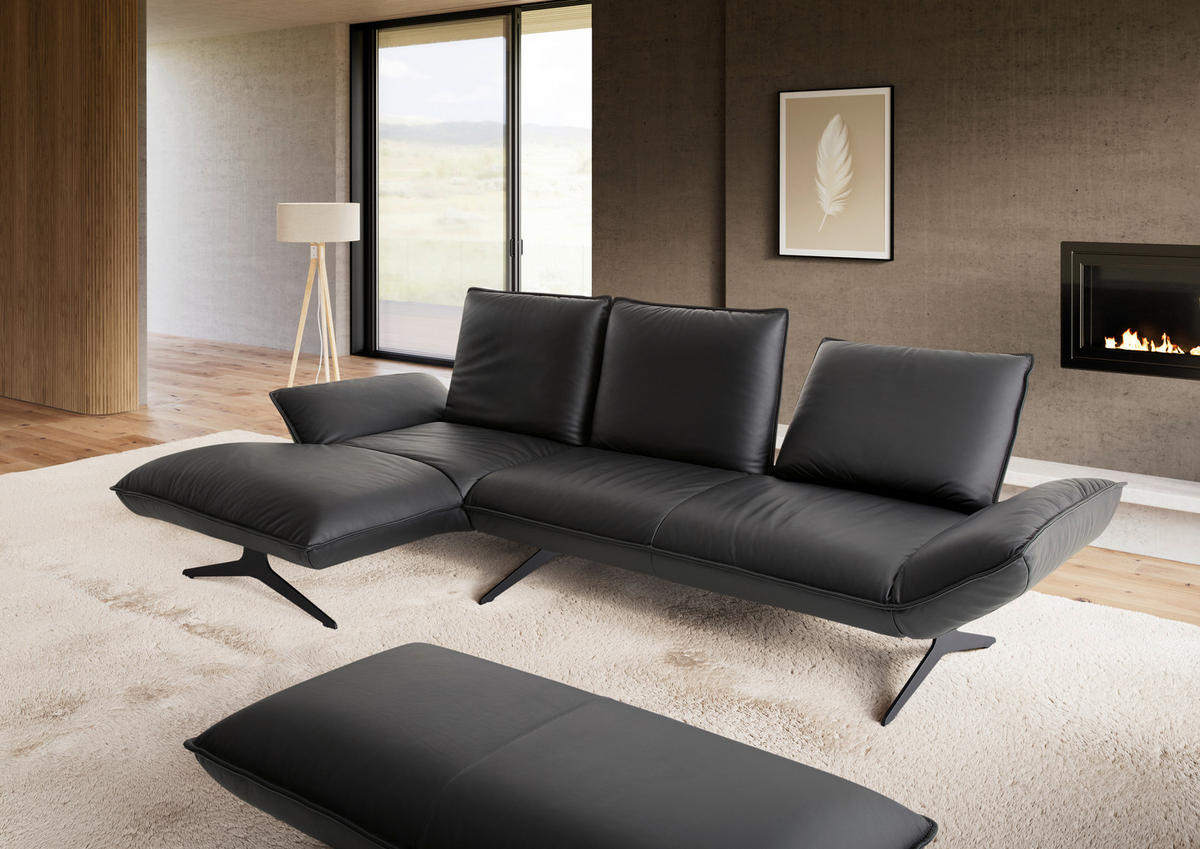 ECKSOFA Echtleder Anthrazit  - Anthrazit/Schwarz, Design, Leder/Metall (167/275cm) - Koinor