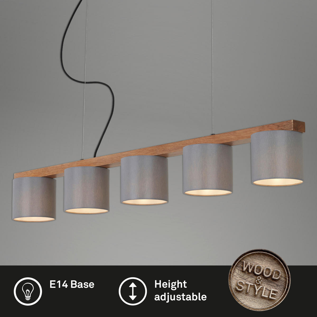 PENDELLEUCHTE Rhon 110/15/13,6 cm  - Schwarz/Grau, Basics, Holz/Kunststoff (110/15/13,6cm)