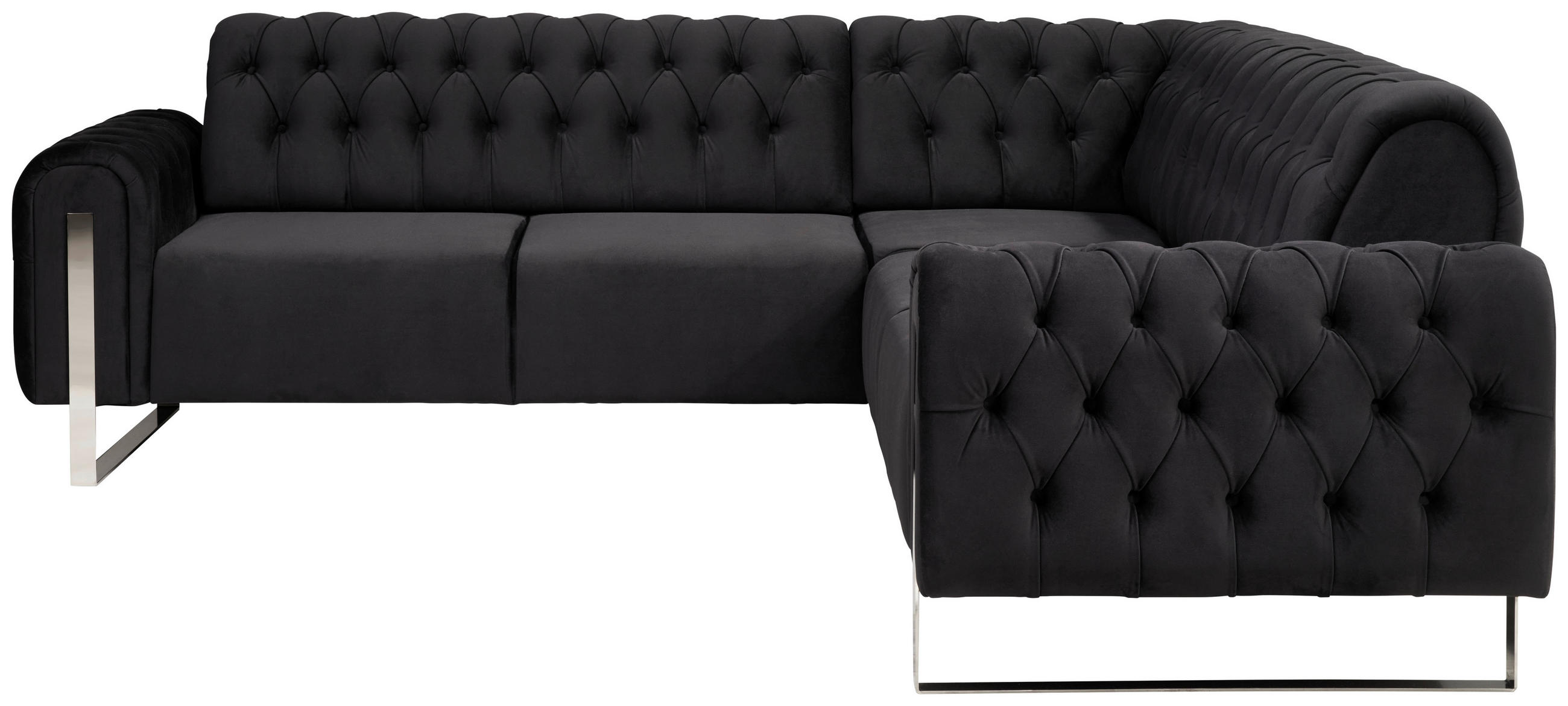 ECKSOFA  in Velours Schwarz  264/264 cm  - Goldfarben/Schwarz, KONVENTIONELL, Textil/Metall (264/264cm) - Carryhome