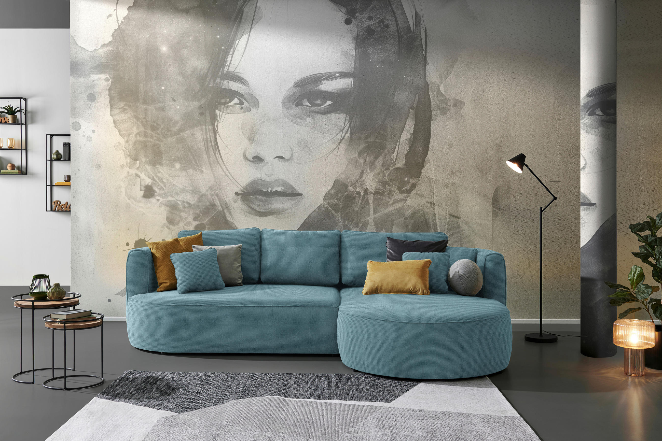 ECKSOFA in Webstoff Blau  - Blau/Schwarz, Modern, Kunststoff/Textil (284/183cm) - Welnova