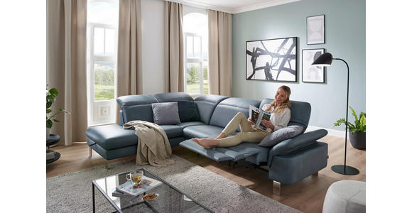 ECKSOFA in Echtleder Blaugrau  - Edelstahlfarben/Blaugrau, Design, Leder/Metall (233/309cm) - Dieter Knoll