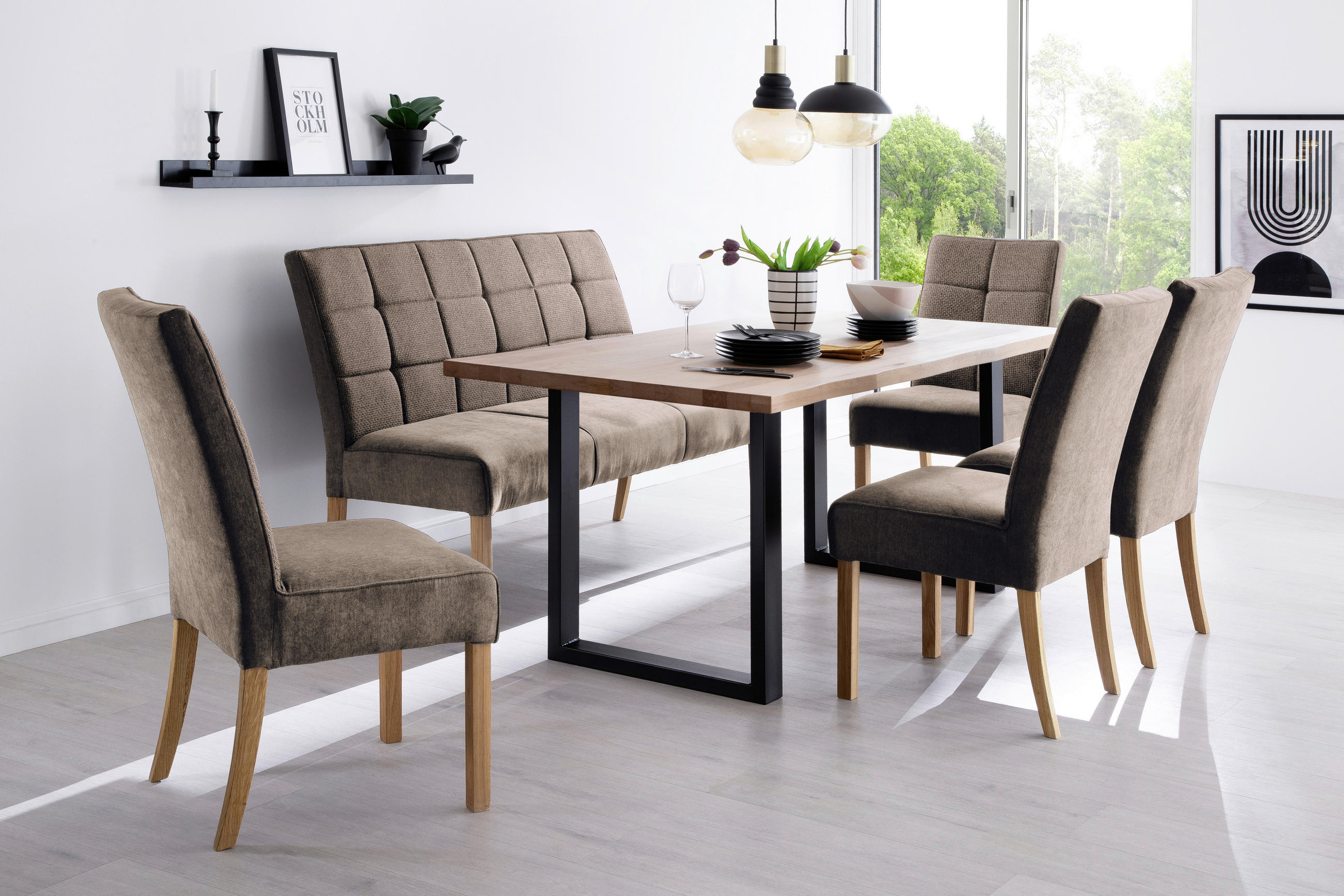 STUHL  in Velours Holz, Textil  - Eichefarben/Cappuccino, Natur, Holz/Textil (50/97/69cm) - MID.YOU